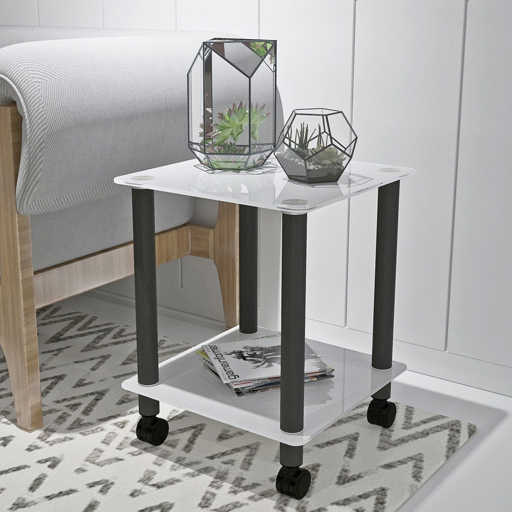 Modern 2-Tier White Black Side Table with Storage Shelf End Table 15.75x15.75 Image 2