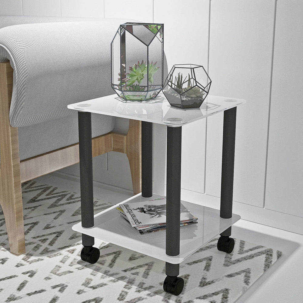 Modern 2-Tier White and Black Side Table with Storage Shelve - Stylish End Table for Sofa or Night Stand Image 2