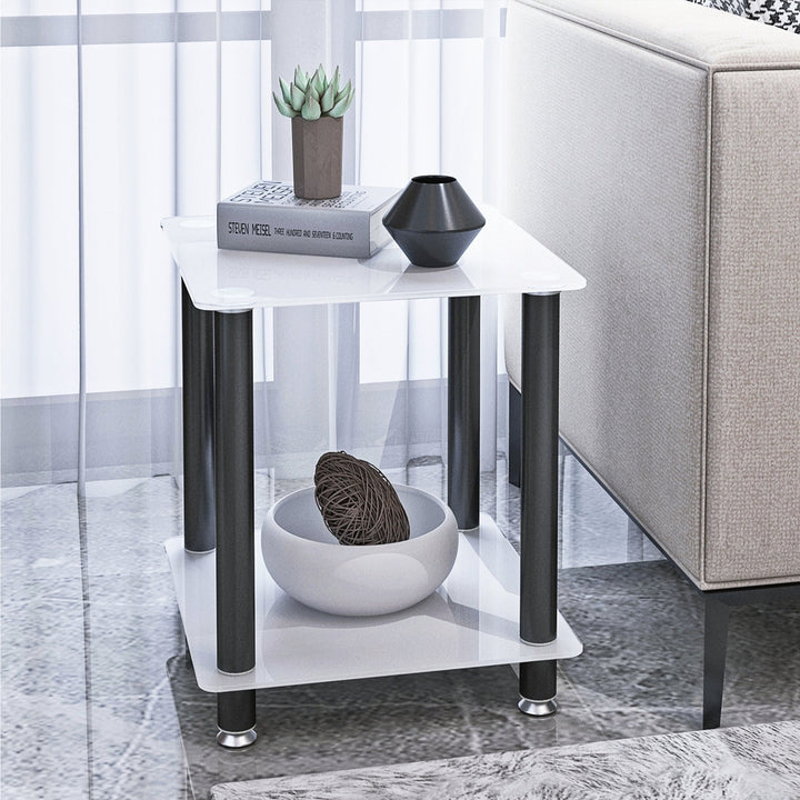 Modern 2-Tier White Black Side Table with Storage Shelf End Table 15.75x15.75 Image 3