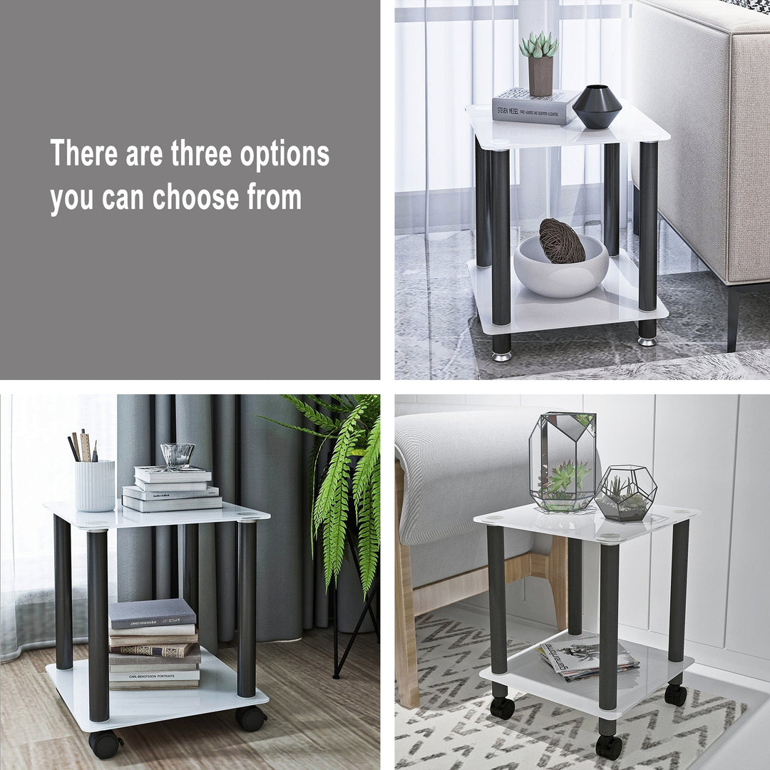 Modern 2-Tier White Black Side Table with Storage Shelf End Table 15.75x15.75 Image 4