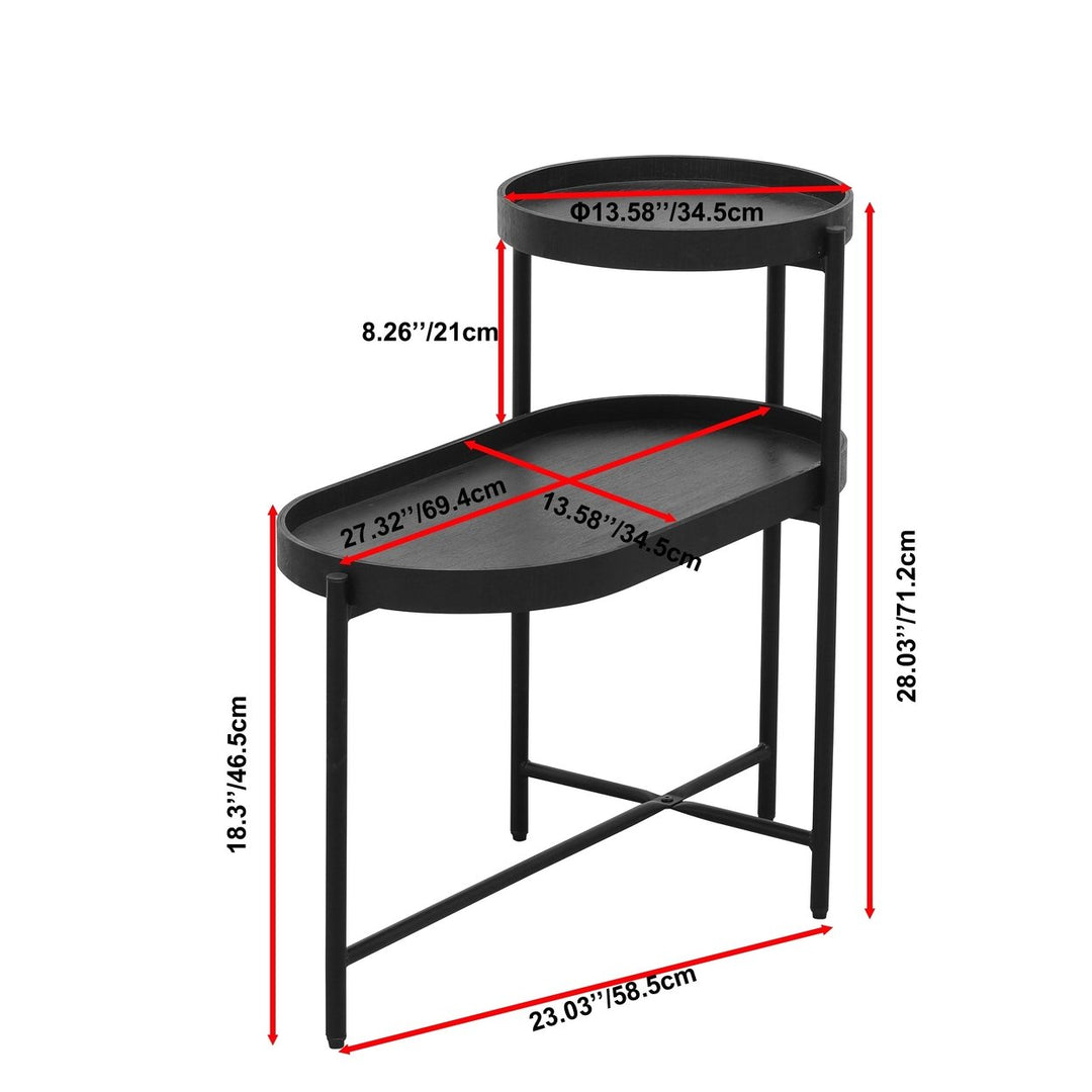 2-Tier Black Side Table with Storage for Living Room Metal Frame Wooden End Table Sofa Table Image 4