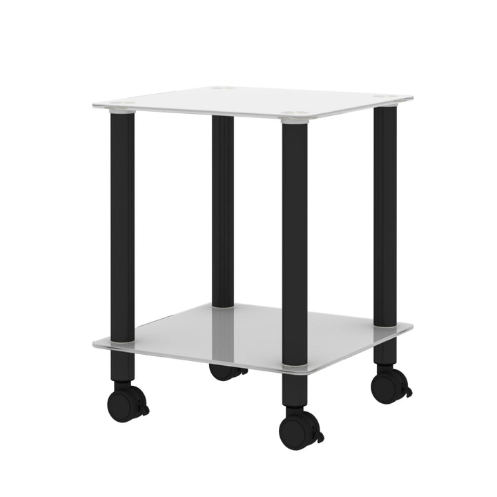 Modern 2-Tier White Black Side Table with Storage Shelf End Table 15.75x15.75 Image 10