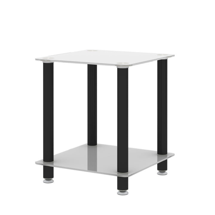 Modern 2-Tier White Black Side Table with Storage Shelf End Table 15.75x15.75 Image 11