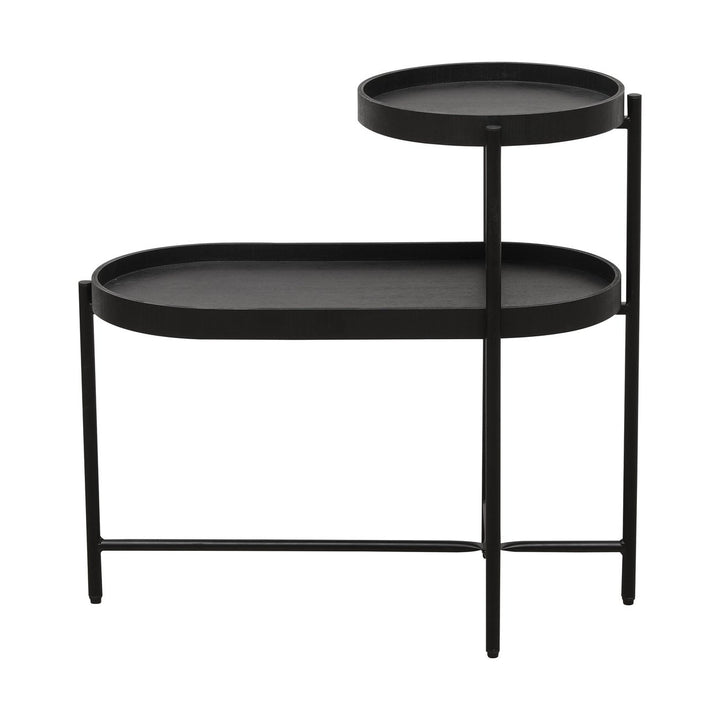 2-Tier Black Side Table with Storage for Living Room Metal Frame Wooden End Table Sofa Table Image 7