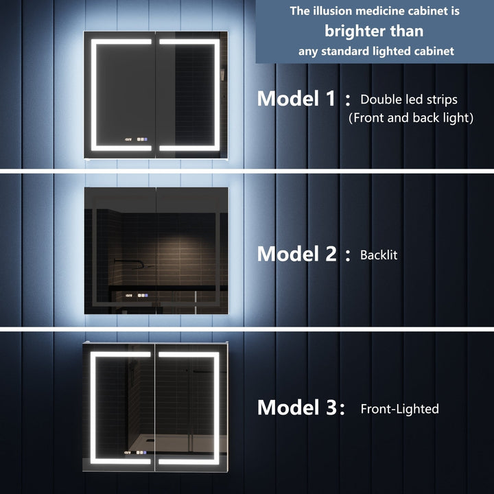 Illusion-B 24x36 LED Lighted Mirror Medicine Cabinet with Magnifiers and USB Ports Image 7