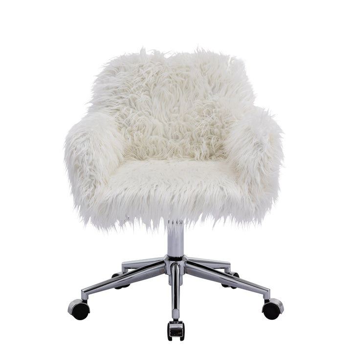 Modern Faux faux Chair for Girls Adjustable Makeup Vanity Chair White Chrome Base Image 4