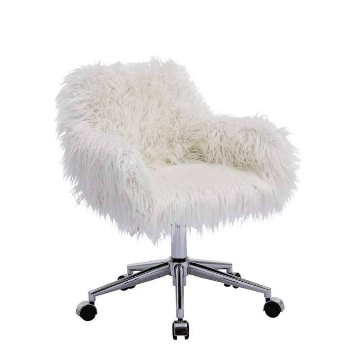 Modern Faux faux Chair for Girls Adjustable Makeup Vanity Chair White Chrome Base Image 5