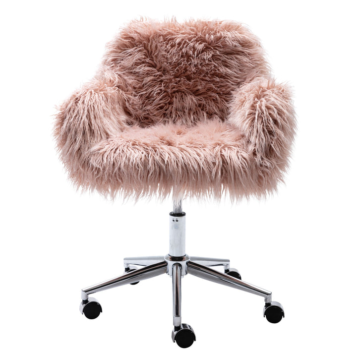 Pink Faux faux Fluffy Chair Modern Makeup Vanity Adjustable Home Office Chair Image 5