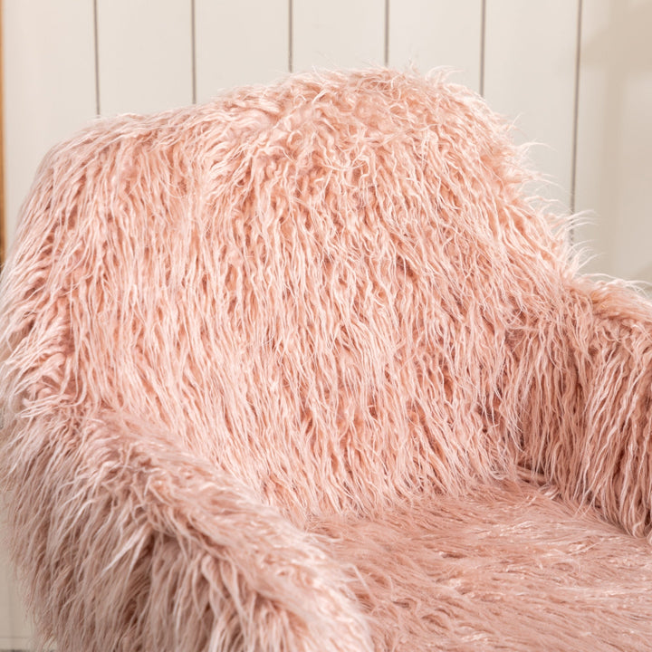 Pink Faux faux Fluffy Chair Modern Makeup Vanity Adjustable Home Office Chair Image 6