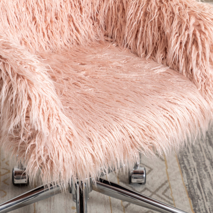 Pink Faux faux Fluffy Chair Modern Makeup Vanity Adjustable Home Office Chair Image 8