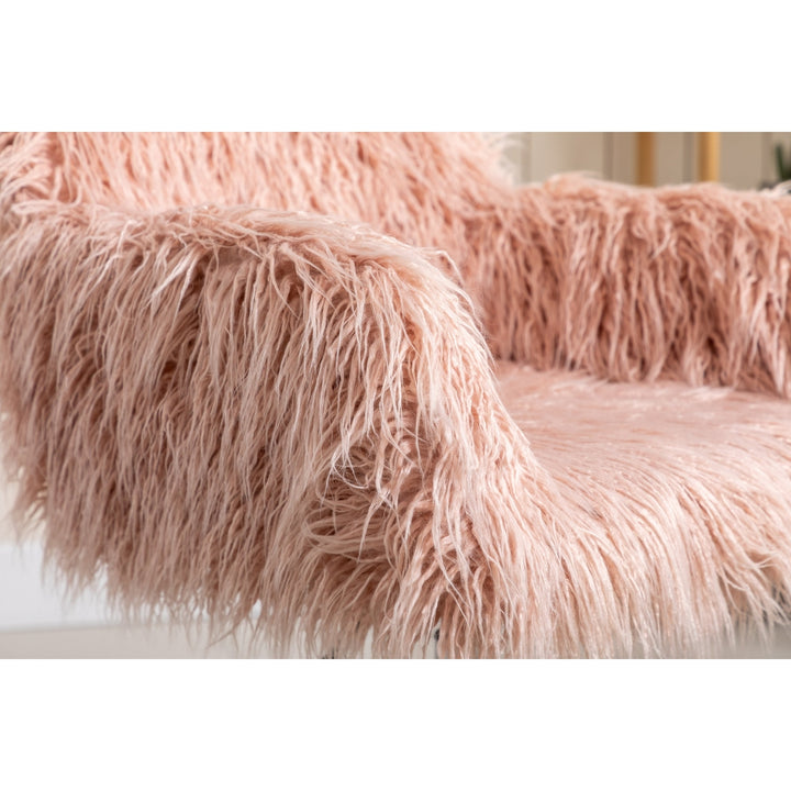 Pink Faux faux Fluffy Chair Modern Makeup Vanity Adjustable Home Office Chair Image 11