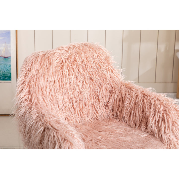 Pink Faux faux Fluffy Chair Modern Makeup Vanity Adjustable Home Office Chair Image 12