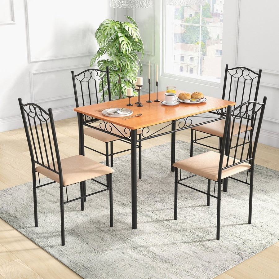 5 PC Dining Set Wood Metal 30" Table and 4 Chairs Black Kitchen Breakfast Furniture Image 1