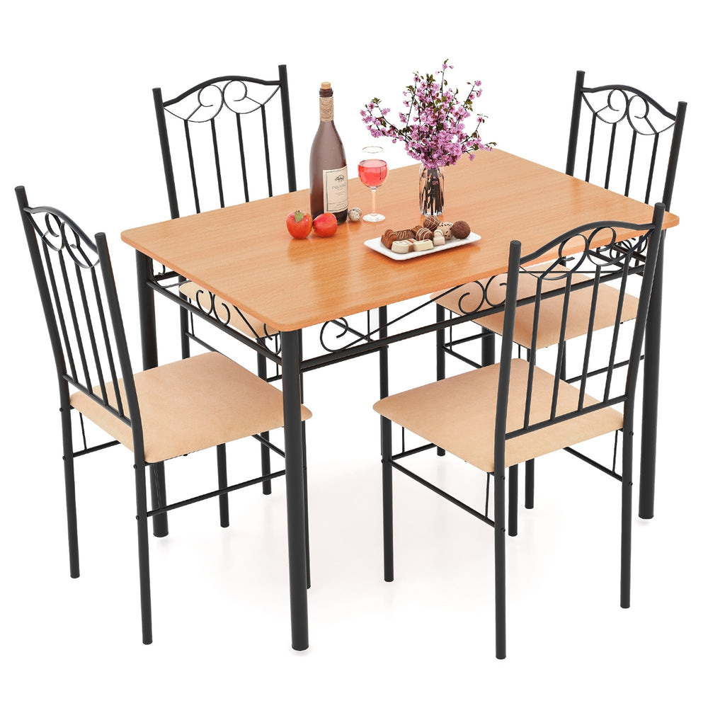 5 PC Dining Set Wood Metal 30" Table and 4 Chairs Black Kitchen Breakfast Furniture Image 2