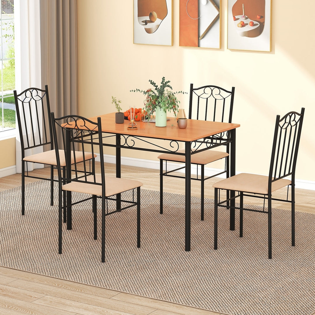 5 PC Dining Set Wood Metal 30" Table and 4 Chairs Black Kitchen Breakfast Furniture Image 5