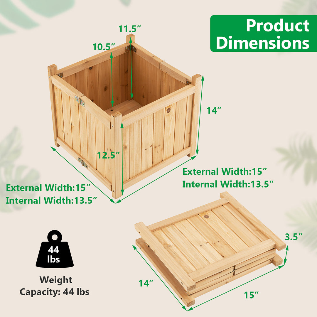 15" Wooden Planter Box Elevated Outdoor Folding Planter with Removable Bottom Image 8