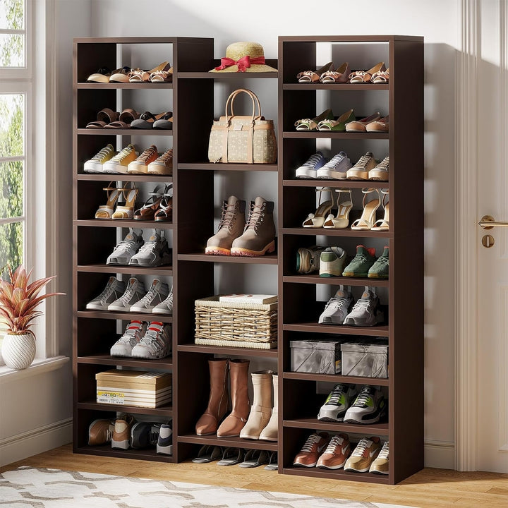 Tribesigns 14-Tier Dark Brown Freestanding Shoe Rack Wooden Storage Cabinet Image 1