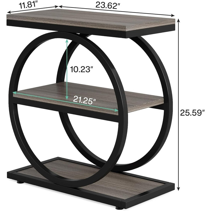 Tribesigns Narrow End Table with 3 Storage Shelves Industrial Black Metal Frame Image 6