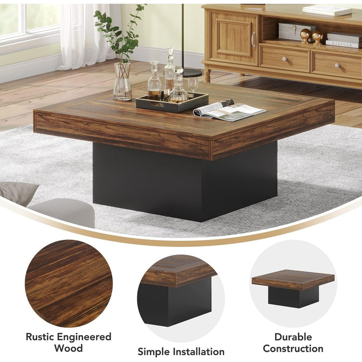 Tribesigns Coffee Table Square LED Coffee Table Engineered Wood Low Coffee Table for Living Room Rustic Brown and Black Image 5