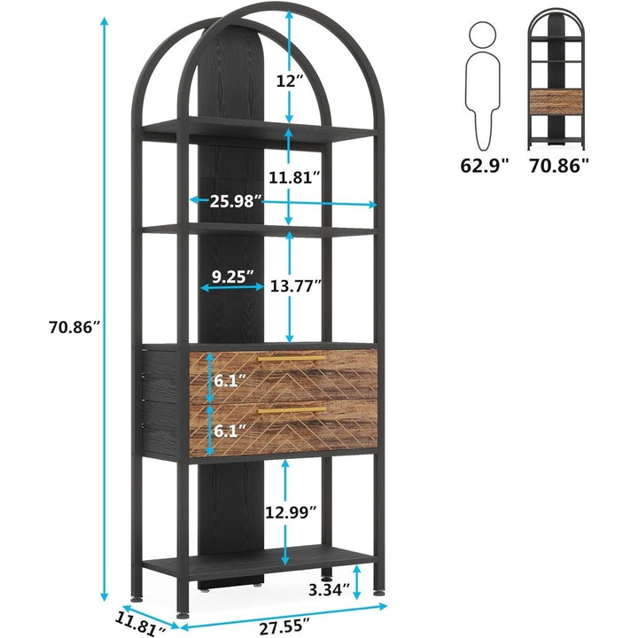 Tribesigns 4-Tier Bookshelf Black Industrial 70.8" Tall Storage Shelf with Drawers Image 5