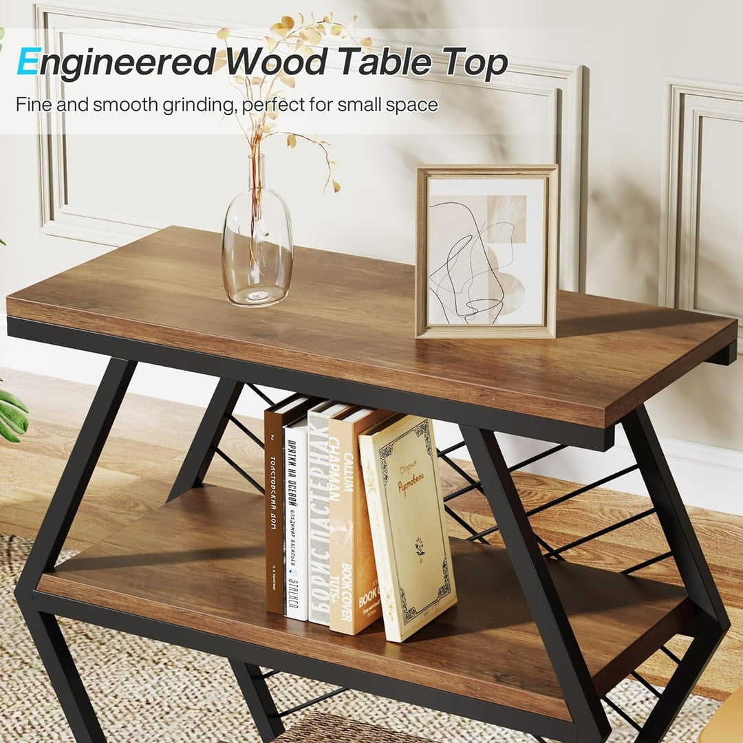 Tribesigns End Table, Industrial Side Table with 3 Storage Shelves, Wood Sofa Side Table with Geometric Metal Frame, Image 1