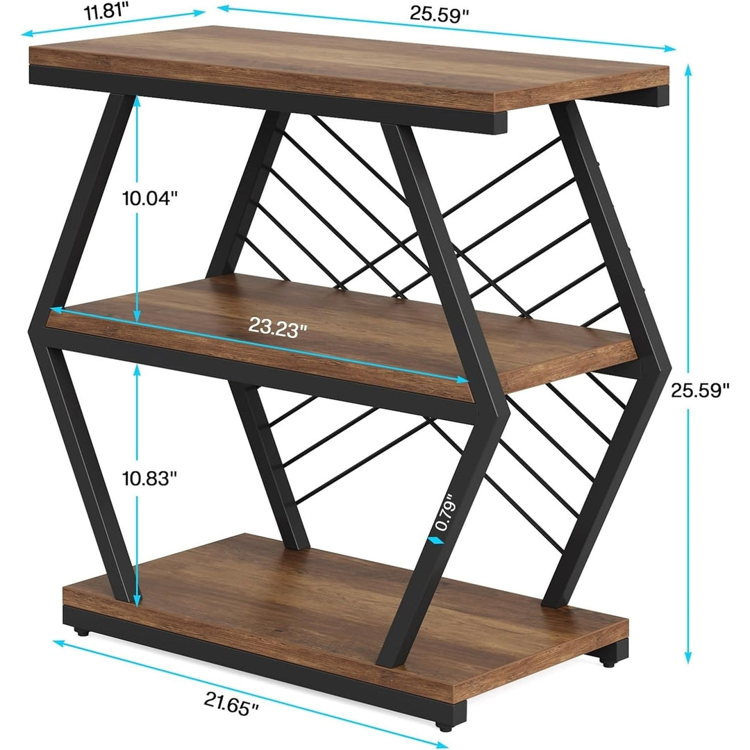 Tribesigns End Table, Industrial Side Table with 3 Storage Shelves, Wood Sofa Side Table with Geometric Metal Frame, Image 5