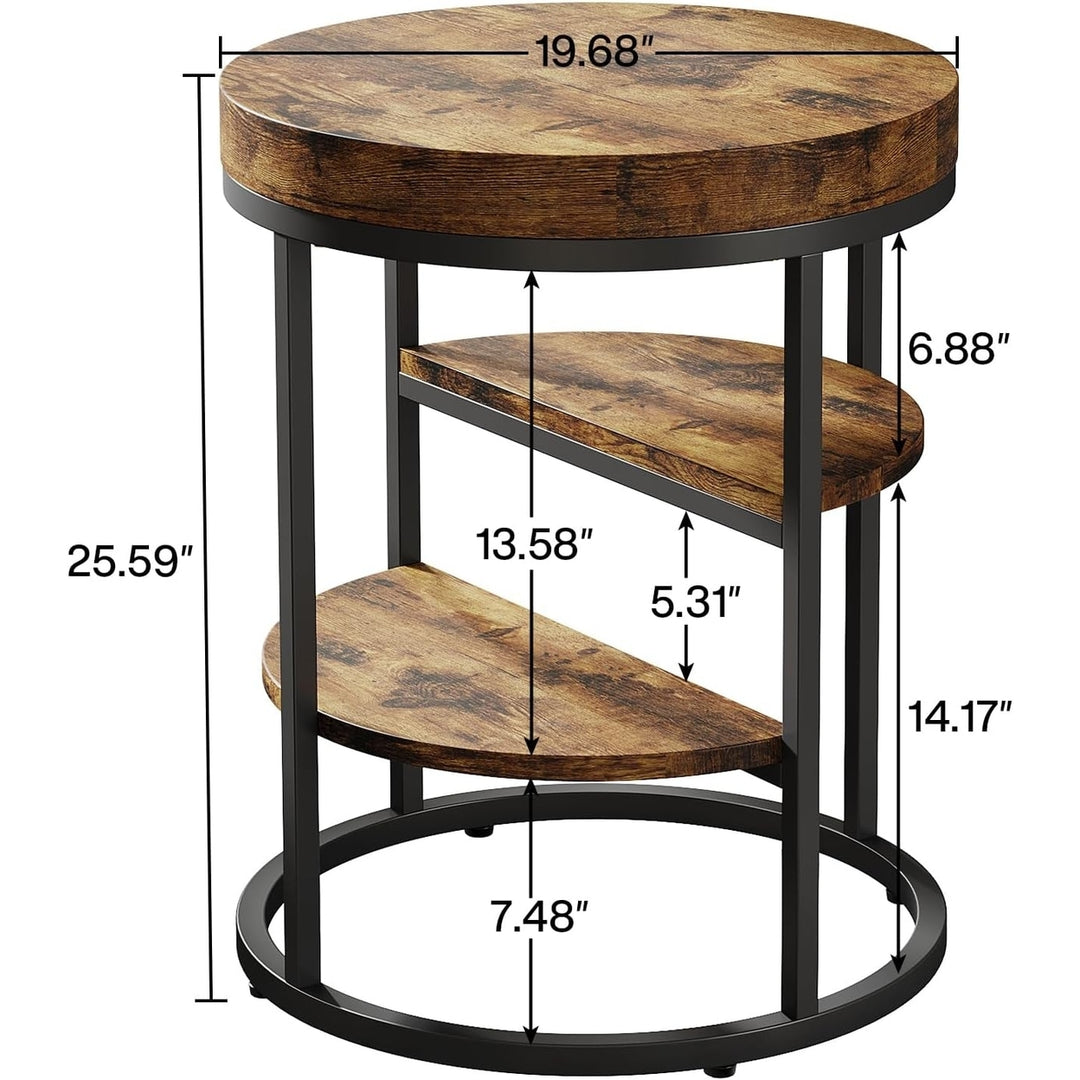 Tribesigns Round End Table Small 3 Shelves Black Brown Wood Industrial Side Table Image 5