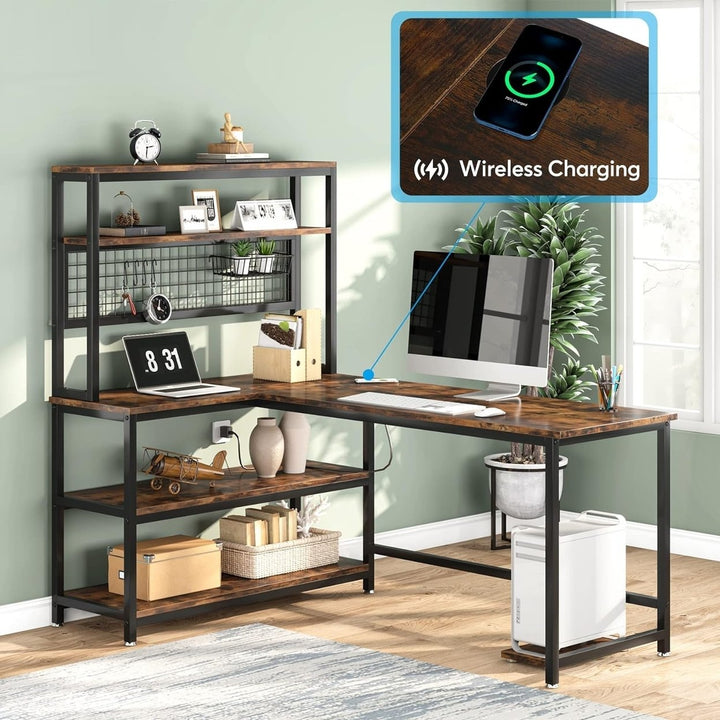 Tribesigns 55 Inch Large L-Shaped Desk with Wireless Charging and 5 Shelves Image 2