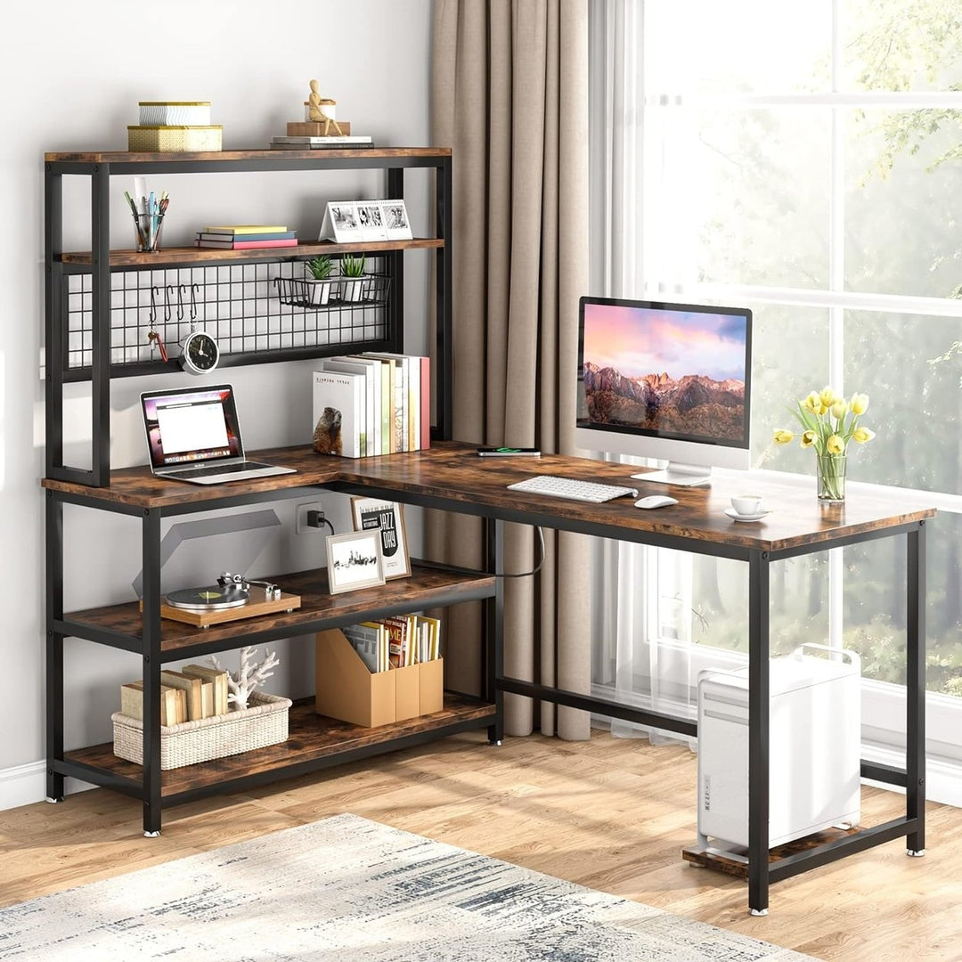 Tribesigns 55 Inch Large L-Shaped Desk with Wireless Charging and 5 Shelves Image 3