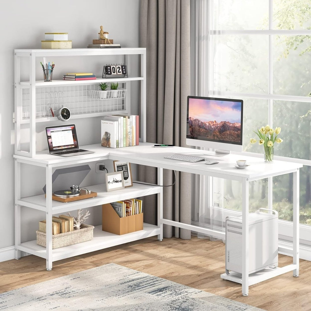 Tribesigns 55 Inch Large L-Shaped Desk with Wireless Charging and 5 Shelves Image 5