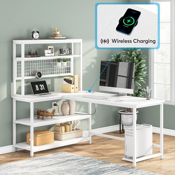 Tribesigns 55 Inch Large L-Shaped Desk with Wireless Charging and 5 Shelves Image 6