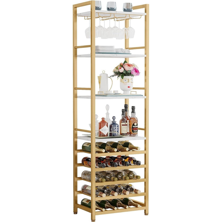 Tribesigns 20 Bottle Wine Rack Freestanding Faux Marble Gold Storage 9 Tier Image 5