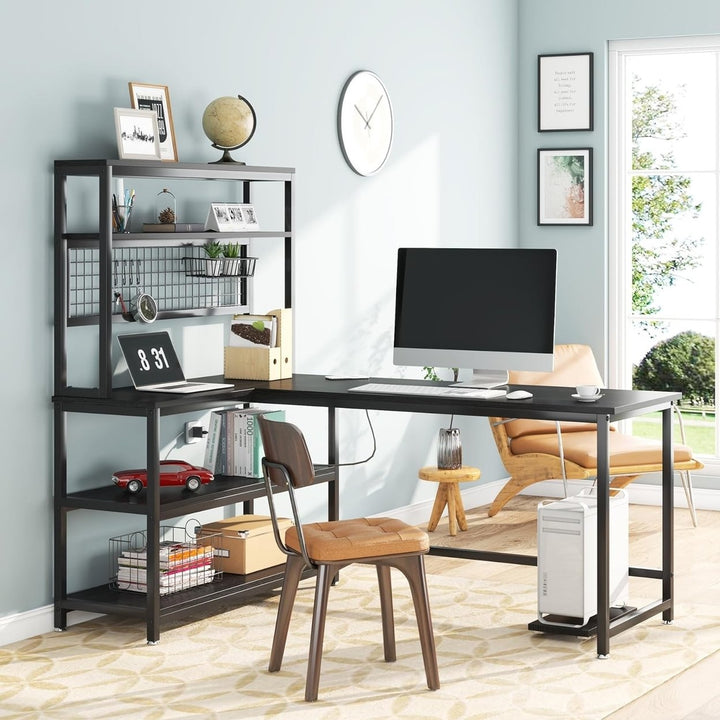 Tribesigns 55 Inch Large L-Shaped Desk with Wireless Charging and 5 Shelves Image 7