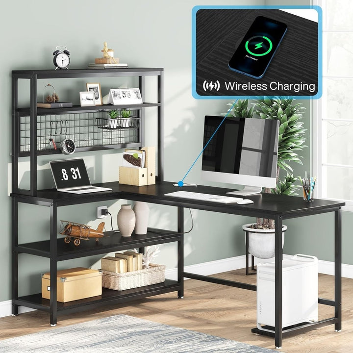 Tribesigns 55 Inch Large L-Shaped Desk with Wireless Charging and 5 Shelves Image 8