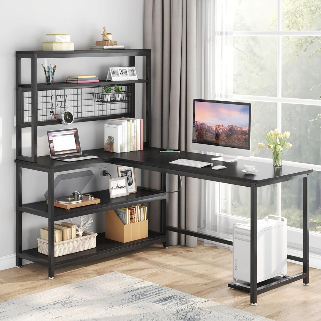 Tribesigns 55 Inch Large L-Shaped Desk with Wireless Charging and 5 Shelves Image 9