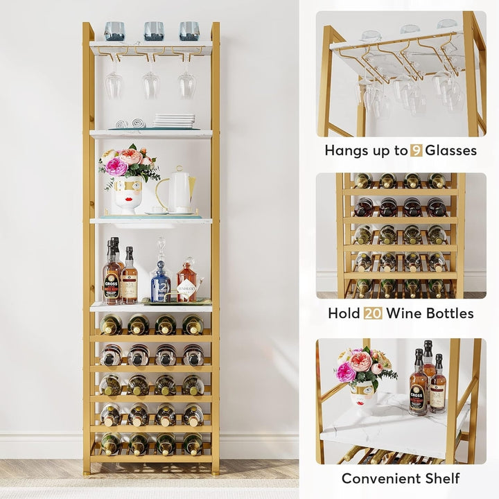 Tribesigns 20 Bottle Wine Rack Freestanding Faux Marble Gold Storage 9 Tier Image 4