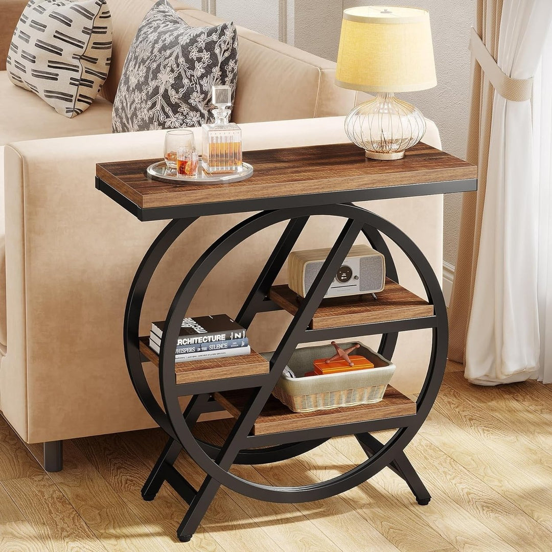 Tribesigns 3-Tier End Table Narrow Side Table with Storage Wood Metal Frame Image 2