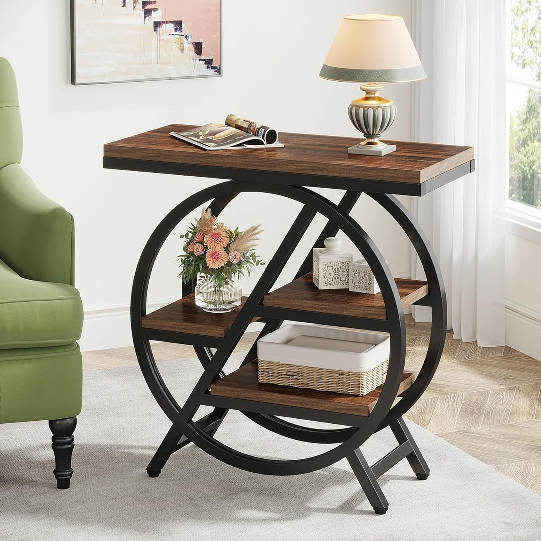 Tribesigns 3-Tier End Table Narrow Side Table with Storage Wood Metal Frame Image 3