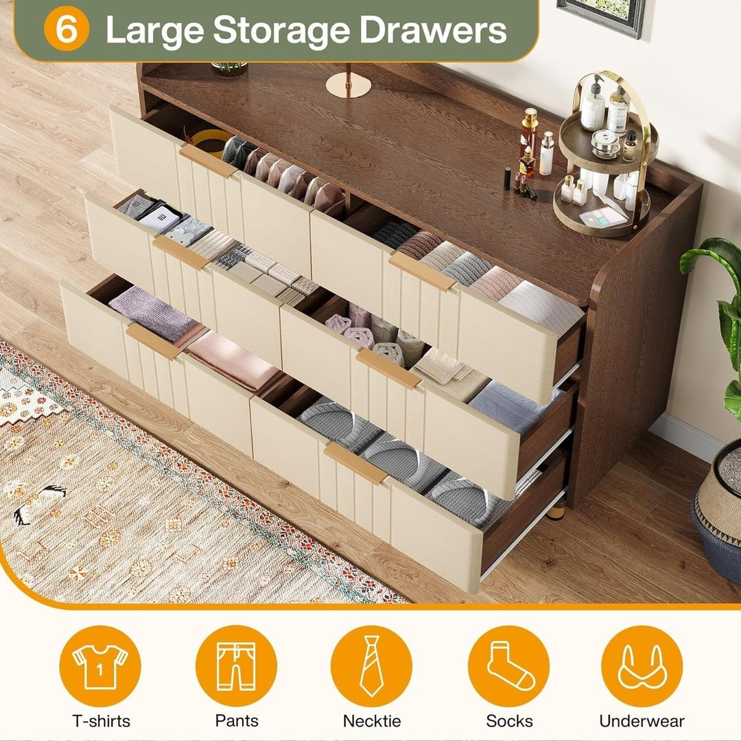 Tribesigns 6-Drawer Dresser Wooden Storage Chest Modern Oak Brown 47 inch Image 2