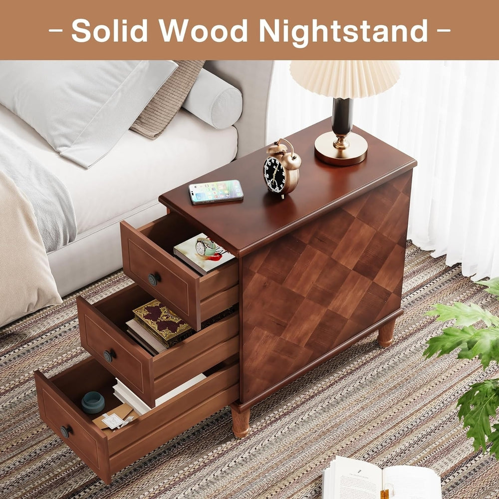 Tribesigns Wood End Table Narrow Side Table with Drawers Fully Assembled Nightstand Image 2