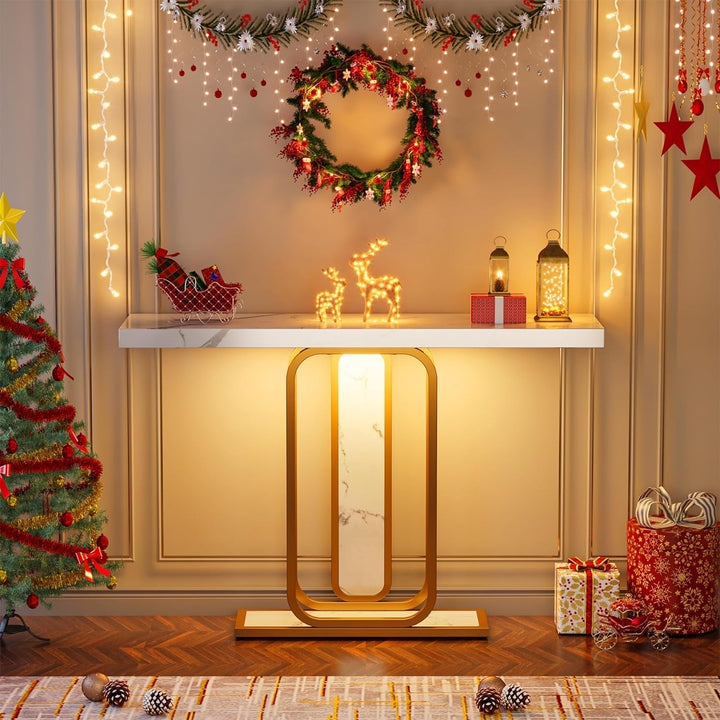 Tribesigns Modern Console Table Gold White with LED Lights 41.3 Inch Entryway Image 2