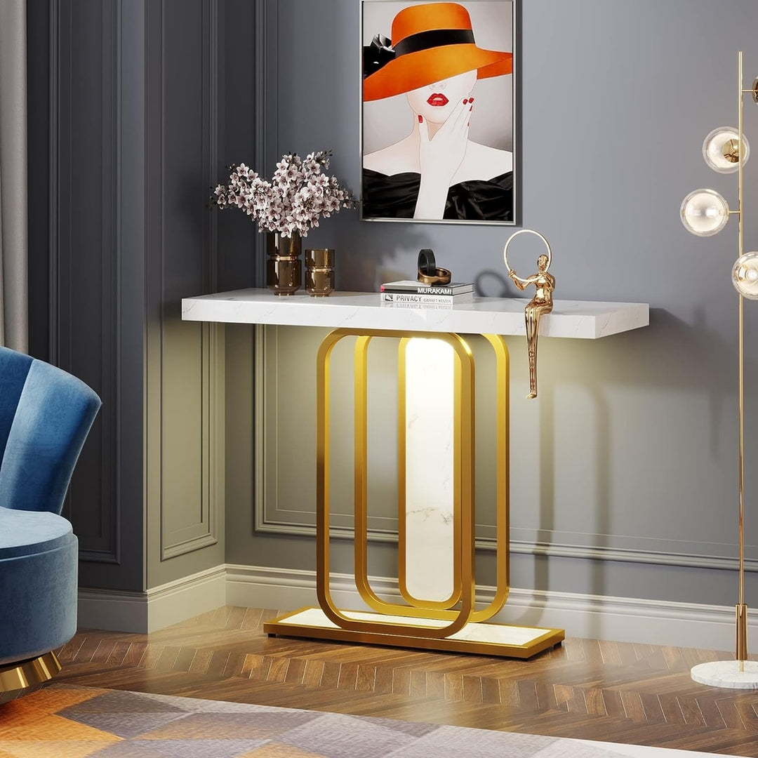 Tribesigns Modern Console Table Gold White with LED Lights 41.3 Inch Entryway Image 4