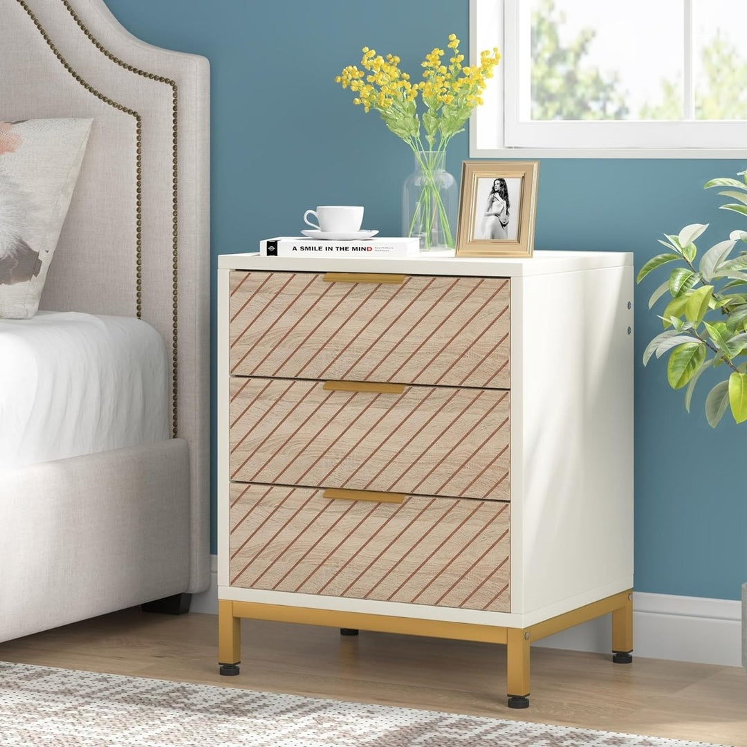 Tribesigns Nightstands White and Gold Light Wood Grain Multifunctional Tables Image 3