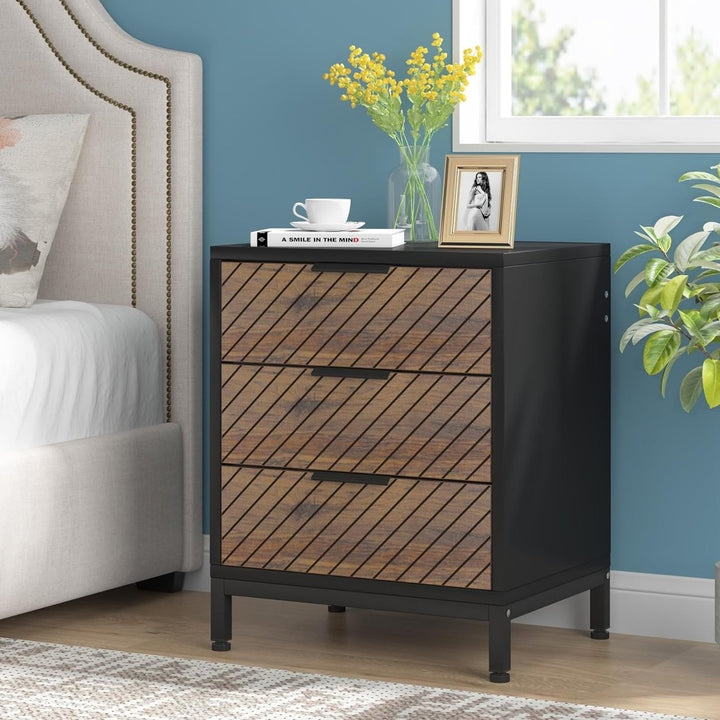 Tribesigns Nightstands White and Gold Light Wood Grain Multifunctional Tables Image 9