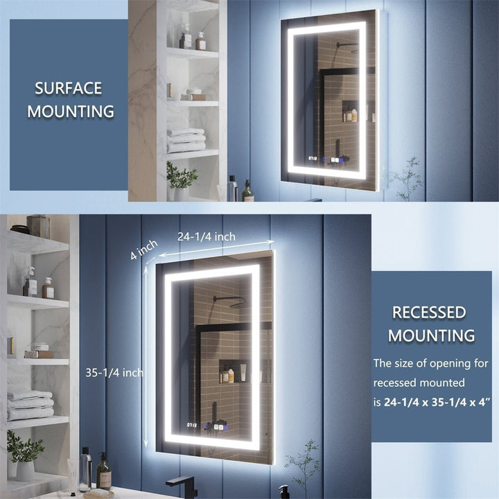 Illusion-B 24" x 36" LED Lighted Inset Mirrored Medicine Cabinet with Magnifiers Front and Back Light, Right Hinge Image 3