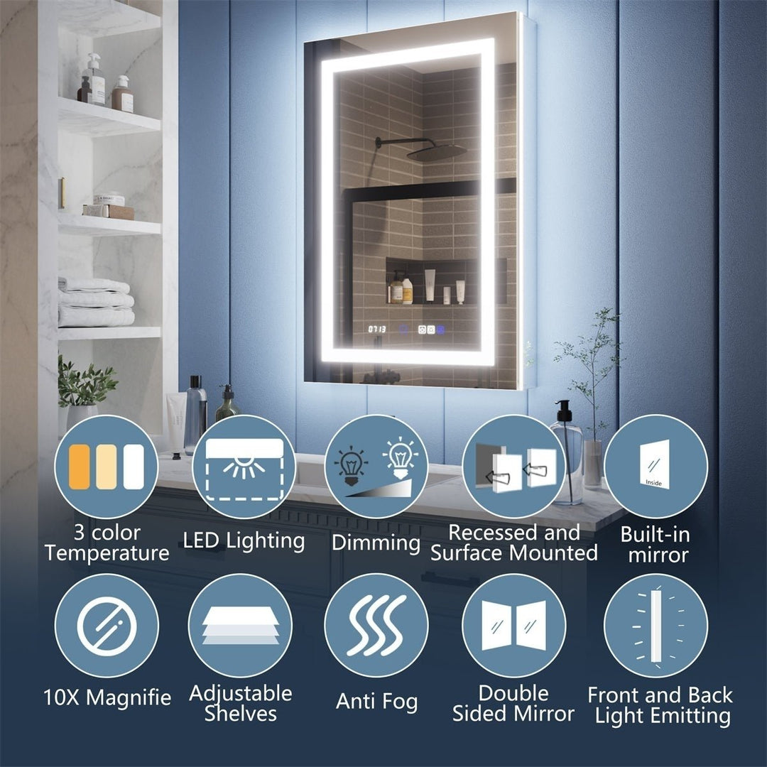 Illusion-B 24" x 36" LED Lighted Inset Mirrored Medicine Cabinet with Magnifiers Front and Back Light, Right Hinge Image 10