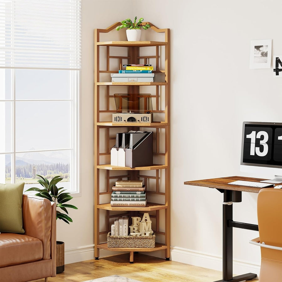 Tribesigns 6-Tier Corner Shelf 68 Inch Tall Industrial Corner Bookshelf Bookcase, Freestanding Corner Shelf? Image 1