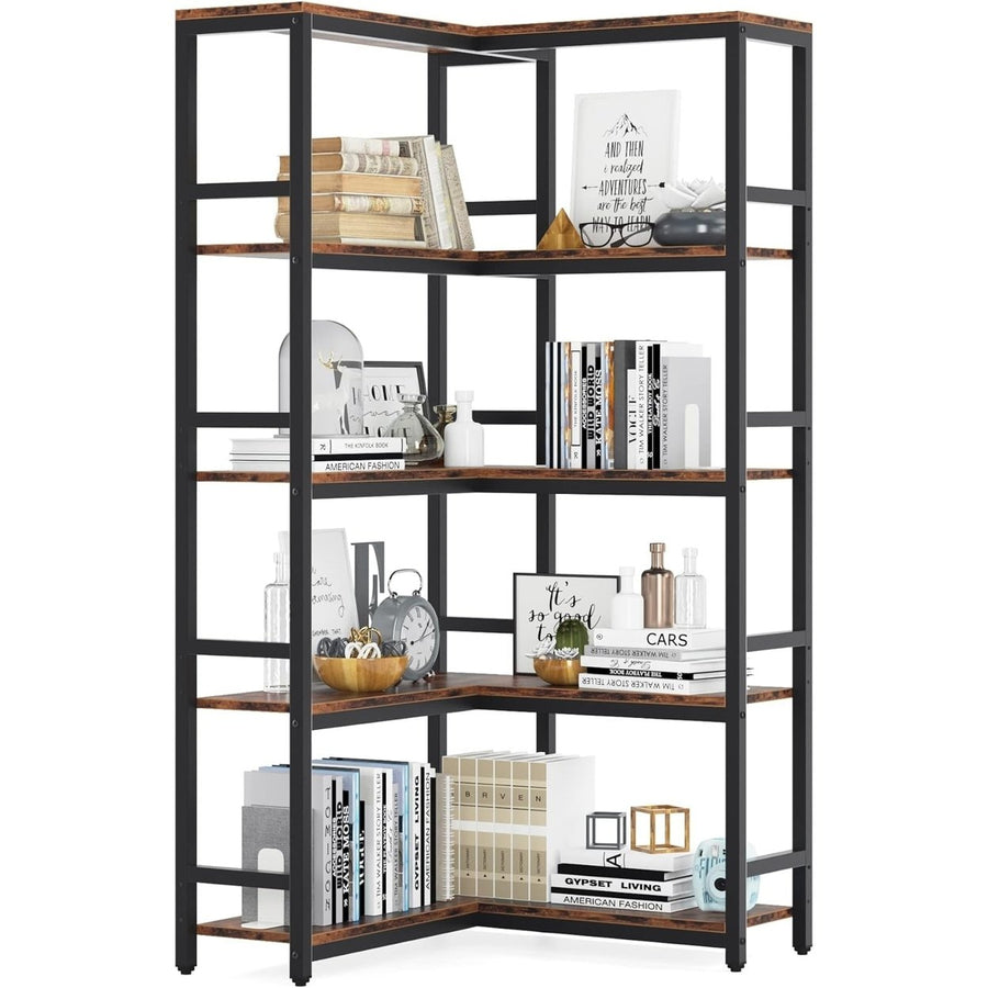 Tribesigns 5 Tier Corner Bookshelf Industrial Black Etagere Bookcase Storage Rack Image 1