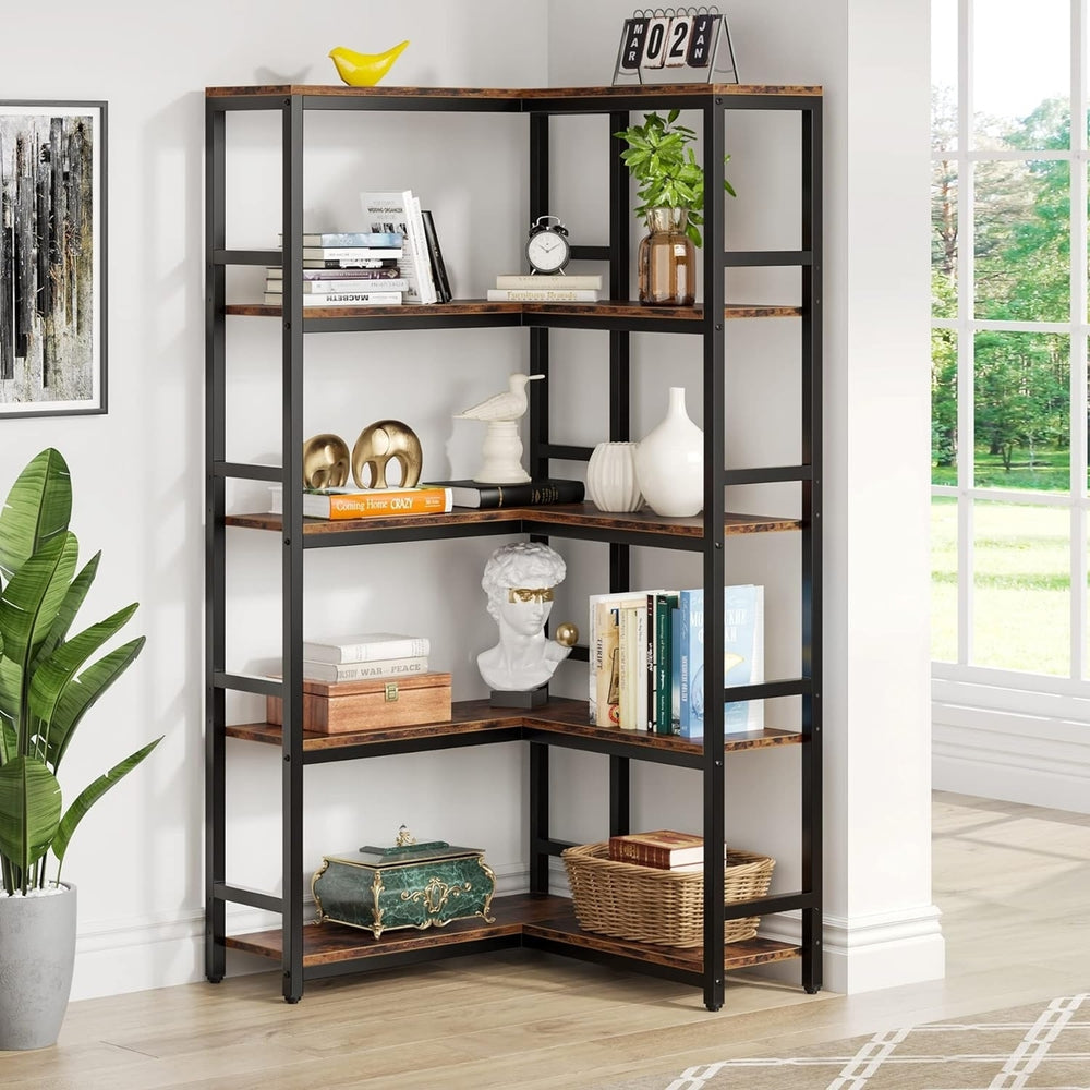 Tribesigns 5 Tier Corner Bookshelf Industrial Black Etagere Bookcase Storage Rack Image 2