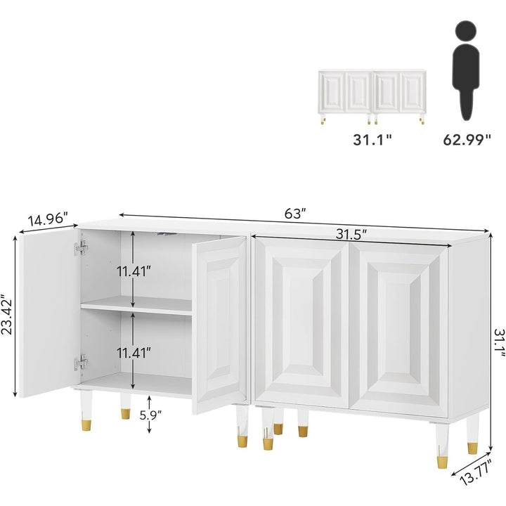 Tribesigns 63 Inch White Sideboard Buffet Cabinet with 4 Doors and Storage Shelves Image 6